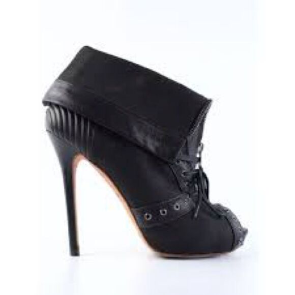 Alexander McQueen Peep Toe Ankle Booties Black Sz 37 (US 7) - Picture 2 of 16
